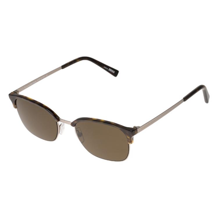 Pre Owned Ermenegildo Zegna Tortoise Frame EZ0047 Half Rimmed Oval Sunglasses