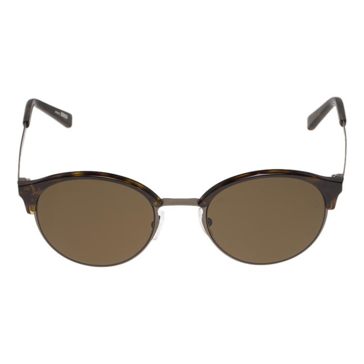 Pre Owned Ermenegildo Zegna Tortoise Frame EZ0046 Half Rimmed Round Sunglasses