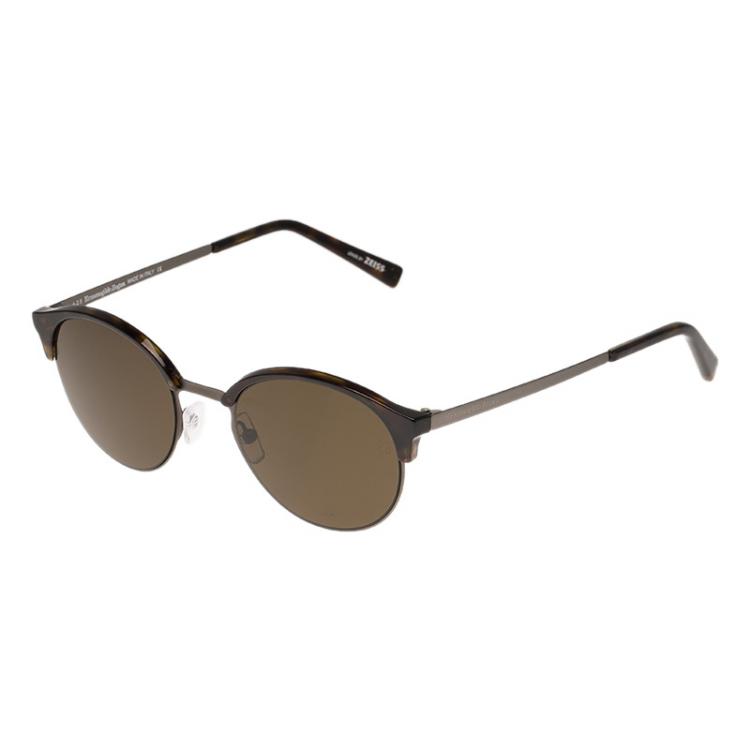 Pre Owned Ermenegildo Zegna Tortoise Frame EZ0046 Half Rimmed Round Sunglasses