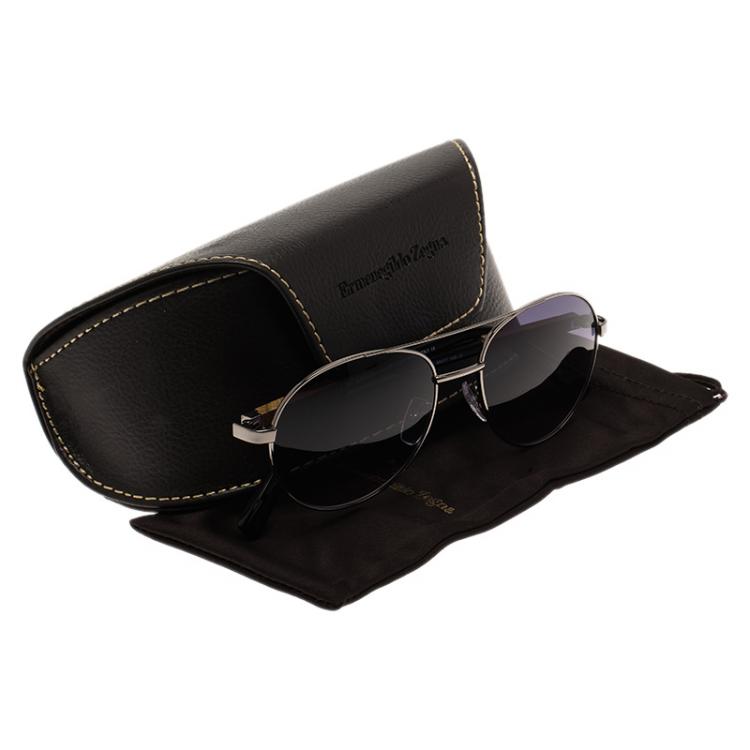 Pre Owned Ermenegildo Zegna Silver and Black EZ0013 Aviators