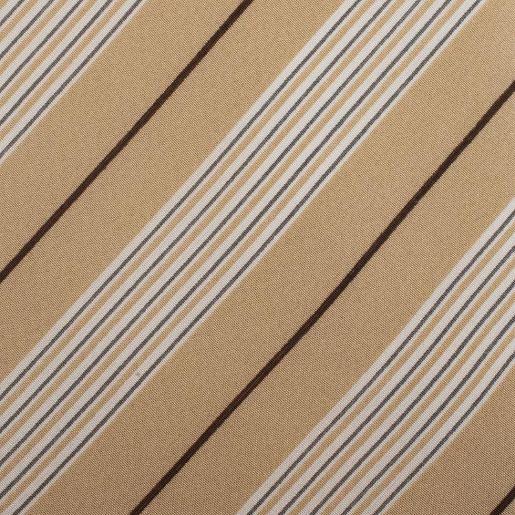 Pre Owned Ermenegildo Zegna Beige Brown and White Striped Silk Tie