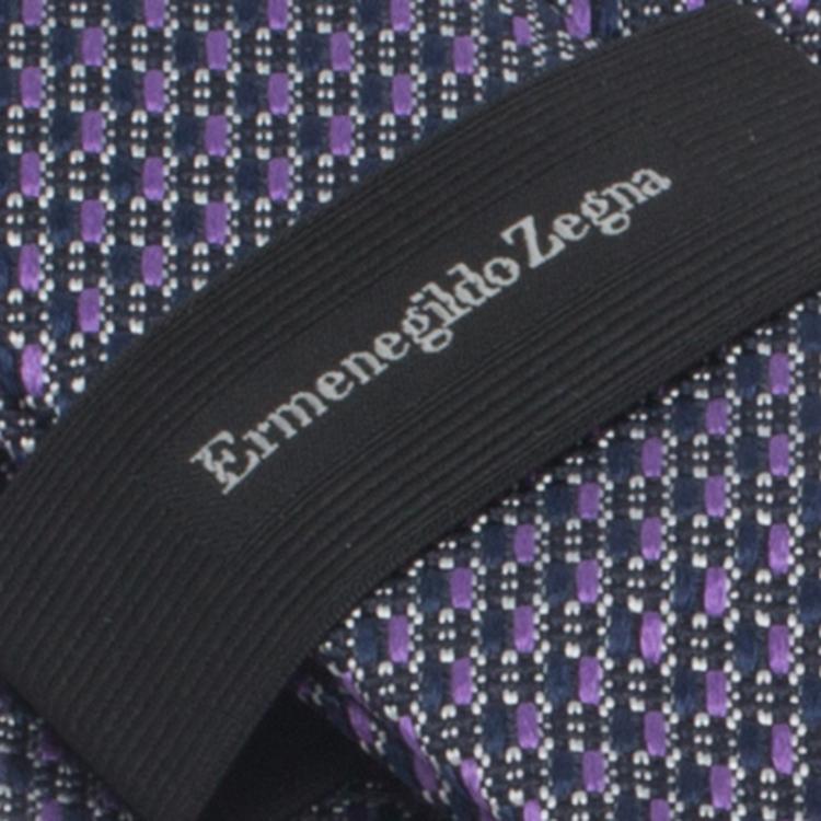 Pre Owned Ermenegildo Zegna Navy Blue & Purple Woven Silk Tie