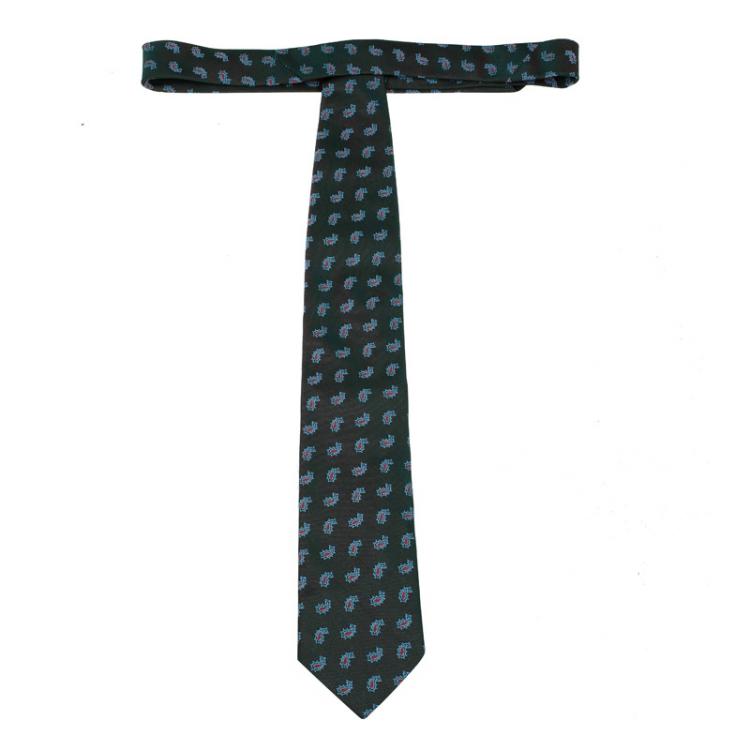 Pre Owned Ermenegildo Zegna Green Embroidered Paisley Motif Dual Tone Silk Tie