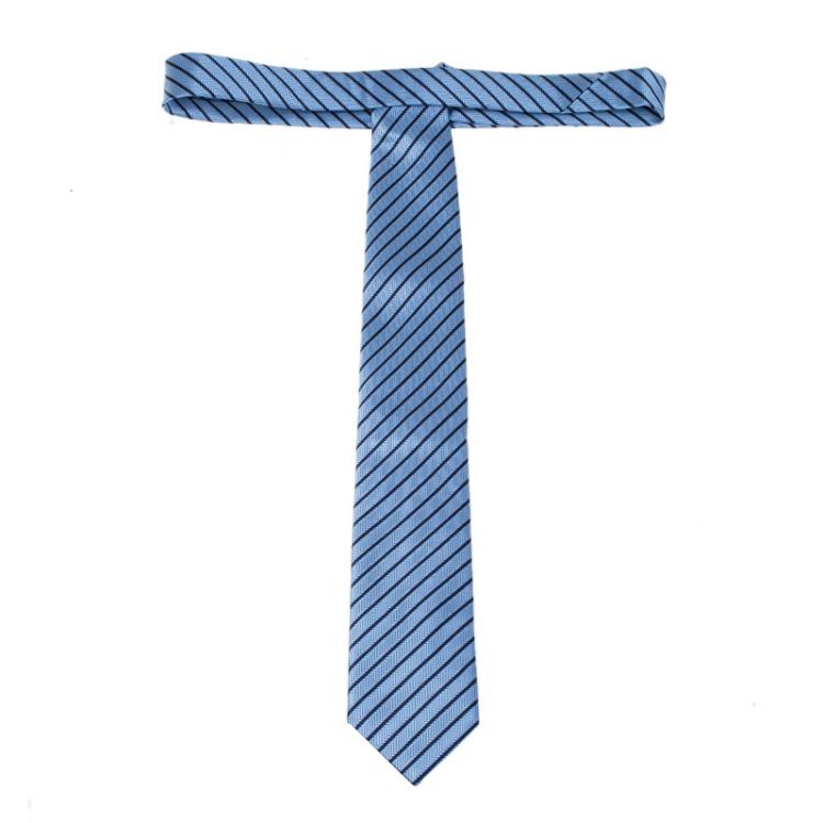 Pre Owned Ermenegildo Zegna Light Blue & Navy Blue Textured Striped Silk Tie
