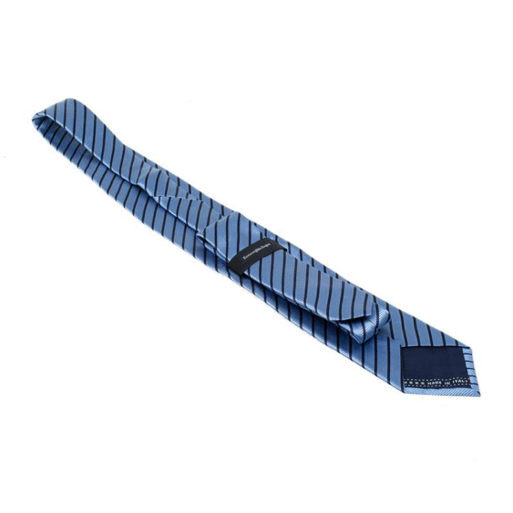 Pre Owned Ermenegildo Zegna Light Blue & Navy Blue Textured Striped Silk Tie