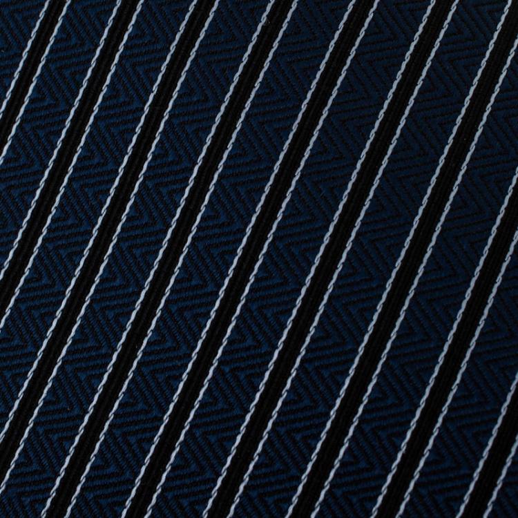 Pre Owned Ermenegildo Zegna Dark Blue & Black Textured Striped Silk Tie