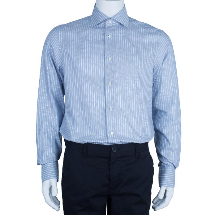 Pre Owned Ermenegildo Zegna Blue Pinstripe Formal Shirt L