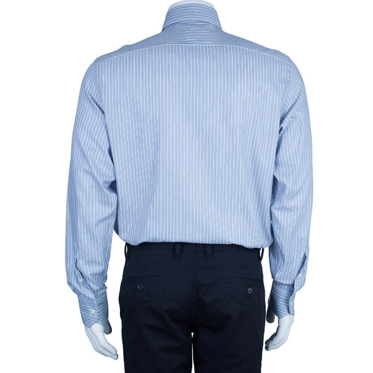 Pre Owned Ermenegildo Zegna Blue Pinstripe Formal Shirt L