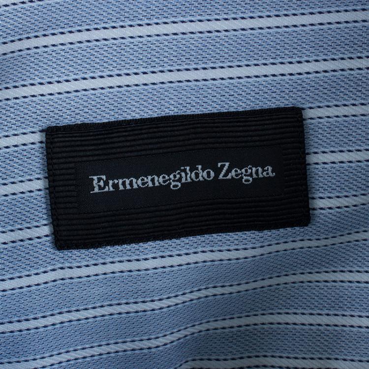 Pre Owned Ermenegildo Zegna Blue Pinstripe Formal Shirt L