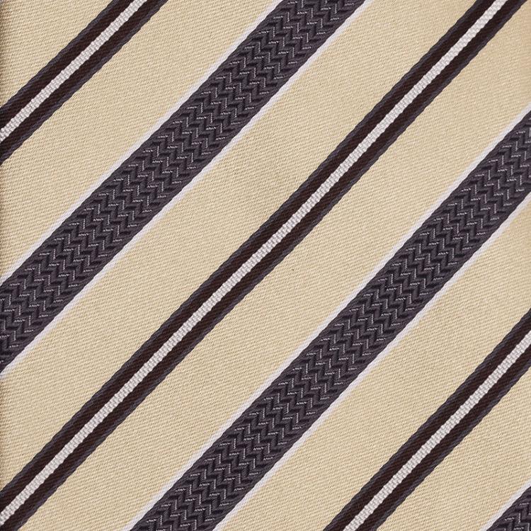 Pre Owned Ermenegildo Zegna Beige and Grey Silk Striped Tie