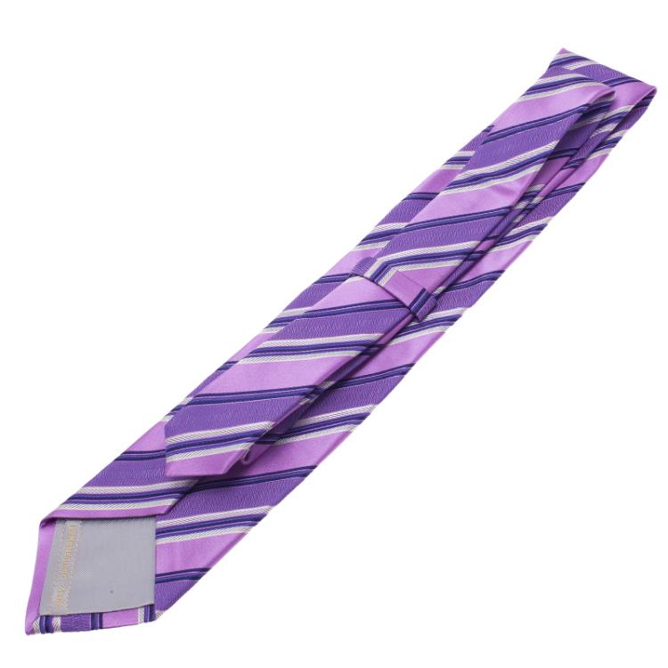 Pre Owned Ermenegildo Zegna Purple Silk Striped Tie