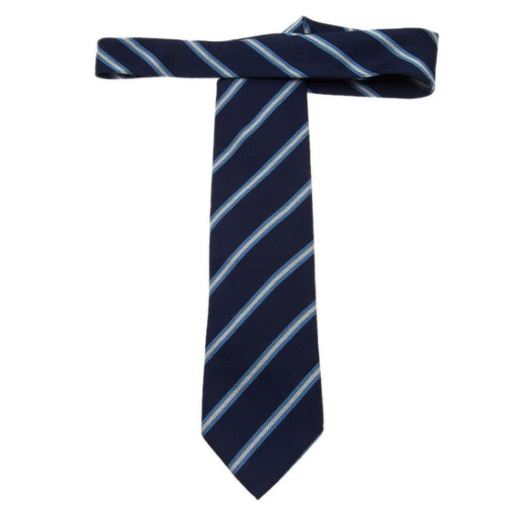 Pre Owned Ermenegildo Zegna Navy Blue Silk Striped Tie 