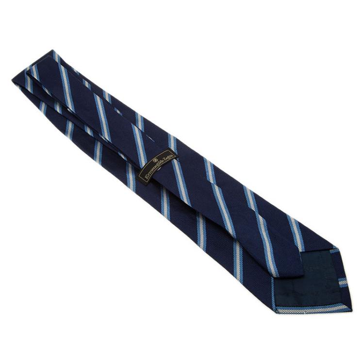 Pre Owned Ermenegildo Zegna Navy Blue Silk Striped Tie 