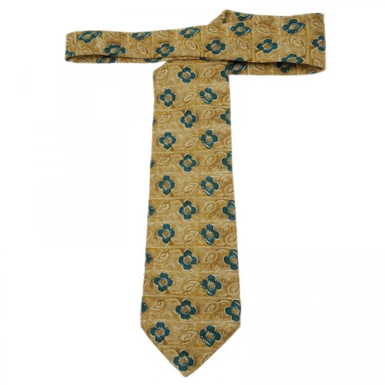 مملوكة مسبقًا Ermenegildo Zegna Yellow Floral Print Silk Tie 