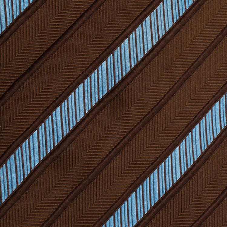 Pre Owned Ermenegildo Zegna Brown and Blue Striped Silk Tie 