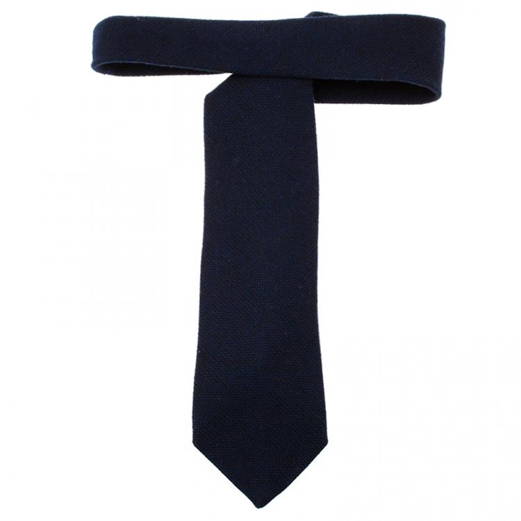 Pre Owned Ermenegildo Zegna Navy Blue Wool and Cashmere Blend Tie 