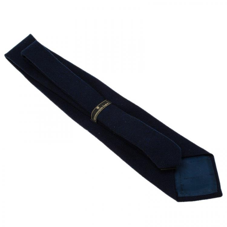 Pre Owned Ermenegildo Zegna Navy Blue Wool and Cashmere Blend Tie 