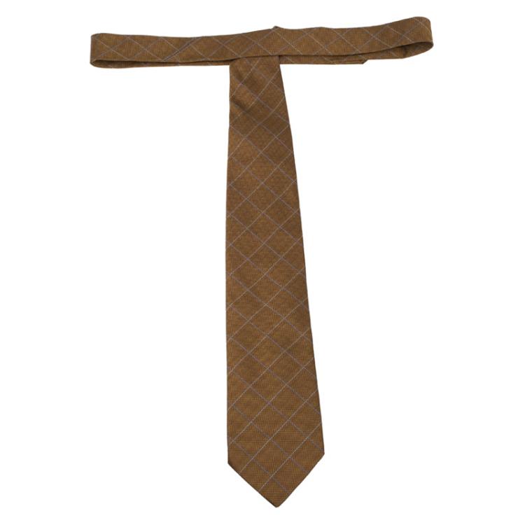 Pre Owned Ermenegildo Zegna Brown Diamond Print Silk Tie