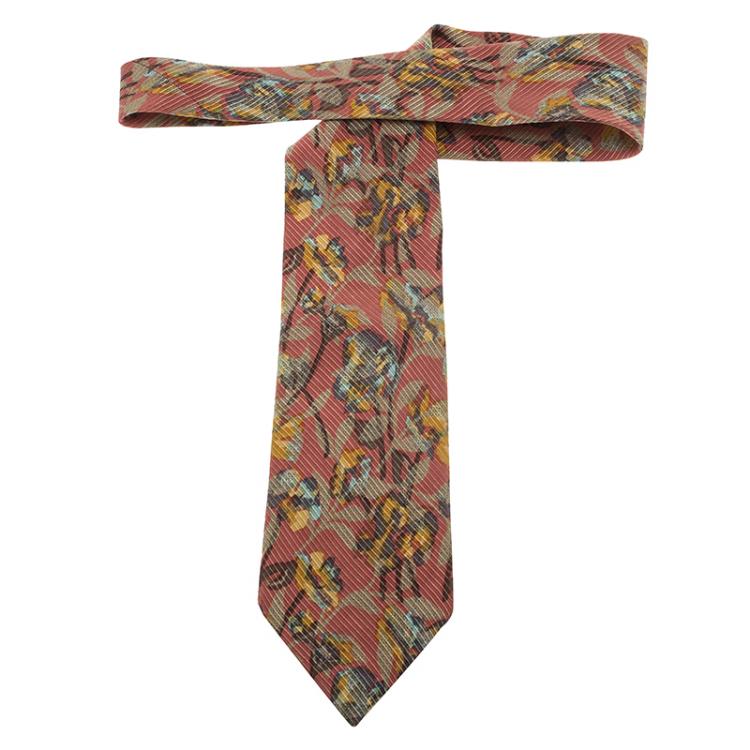 Pre Owned Ermenegildo Zegna Pink and Grey Floral Print Silk Tie