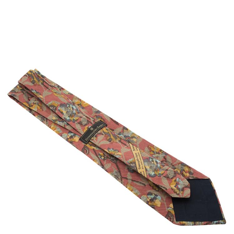 Pre Owned Ermenegildo Zegna Pink and Grey Floral Print Silk Tie
