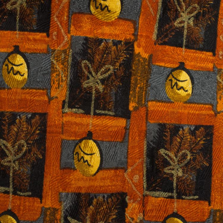 Pre Owned Ermenegildo Zegna Orange and Brown Printed Silk Tie
