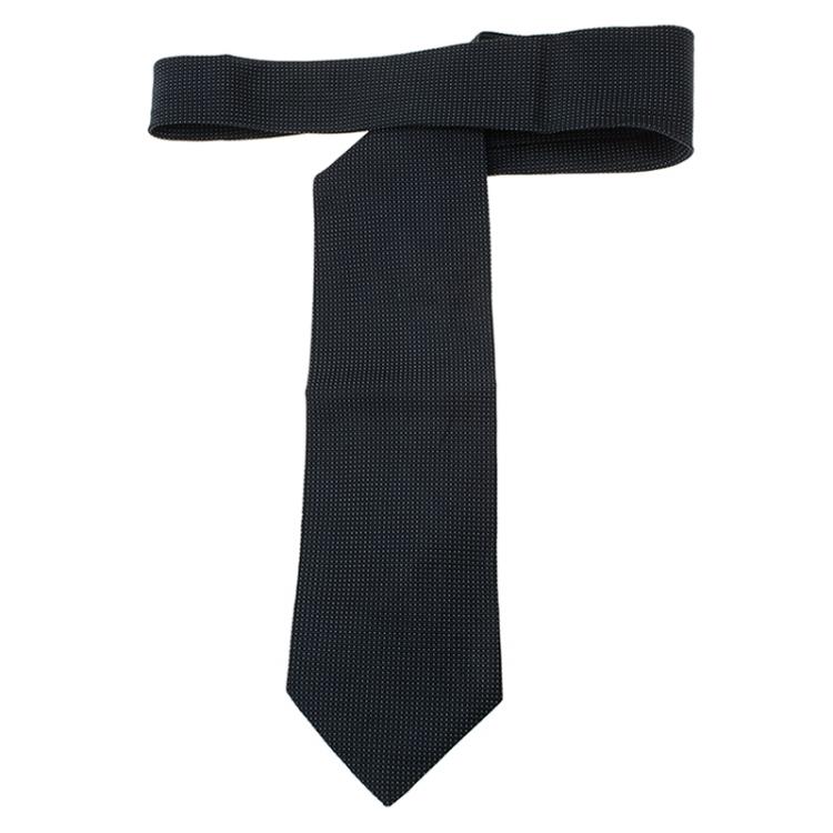 Pre Owned Ermenegildo Zegna Navy Blue Polka Dot Silk Tie