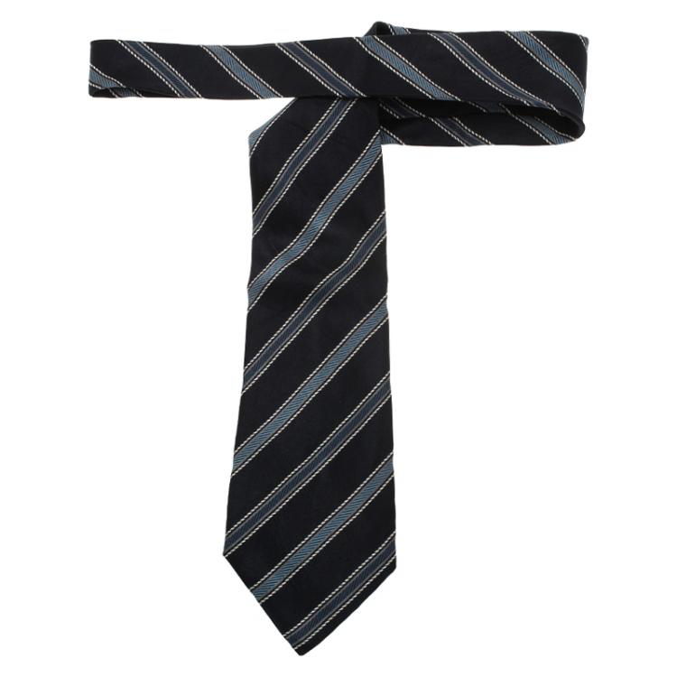 Pre Owned Ermenegildo Zegna Blue Striped Silk Tie