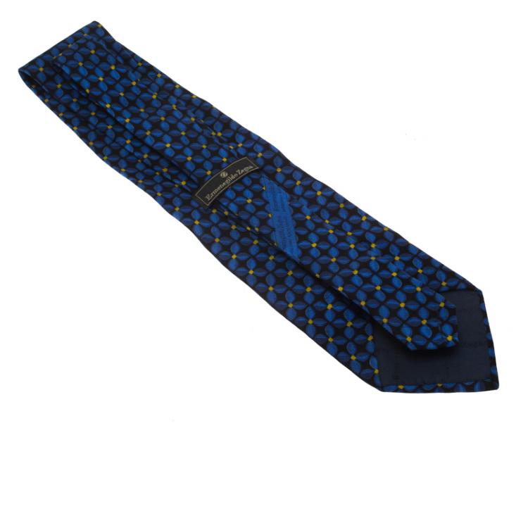 Pre Owned Ermenegildo Zegna Blue Floral Print Silk Tie