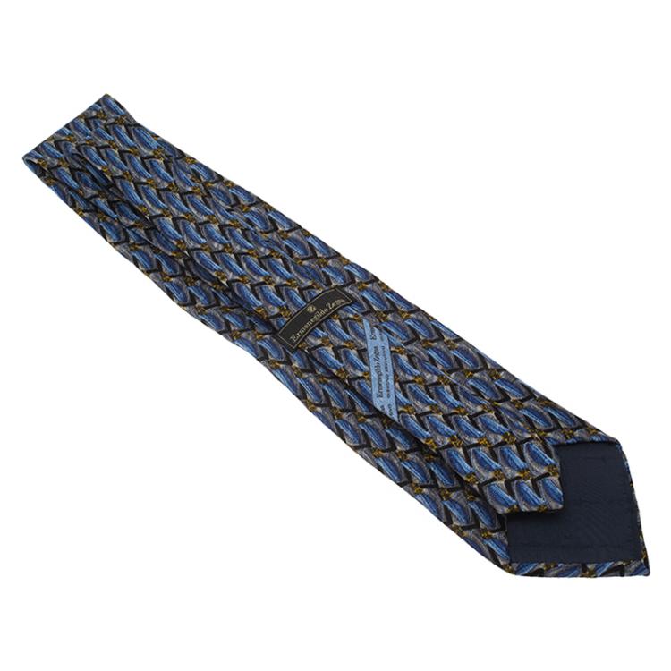 Pre Owned Ermenegildo Zegna Blue Woven Silk Tie