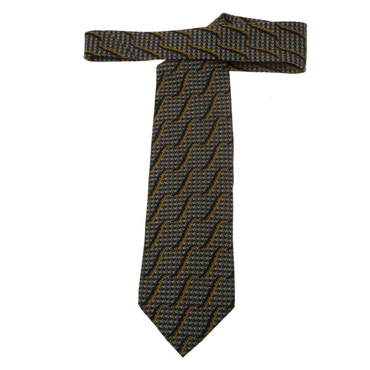 Pre Owned Ermenegildo Zegna Grey and Brown Woven Silk Tie