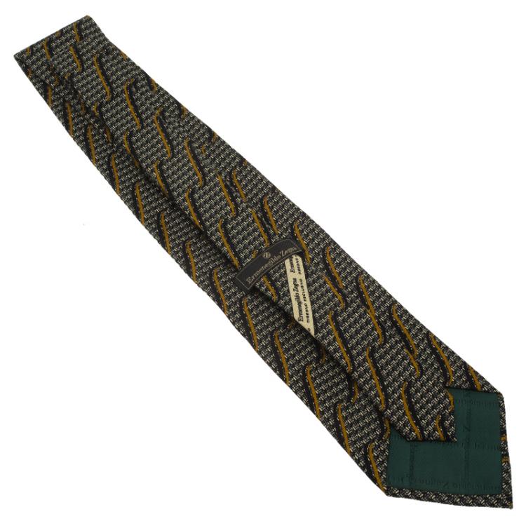 Pre Owned Ermenegildo Zegna Grey and Brown Woven Silk Tie