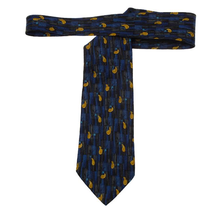 Pre Owned Ermenegildo Zegna Dark Blue Printed Silk Tie