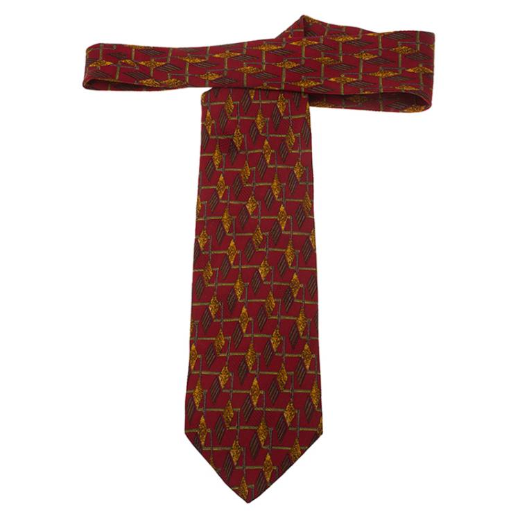 Pre Owned Ermenegildo Zegna Red Printed Silk Tie