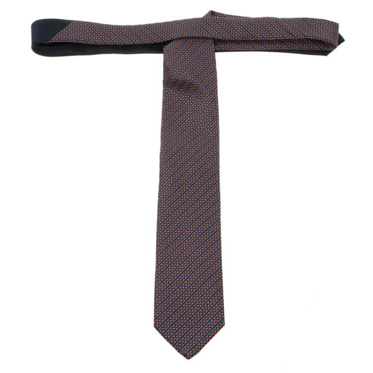 Pre Owned Ermenegildo Zegna Variegated Striped Woven Silk Tie 
