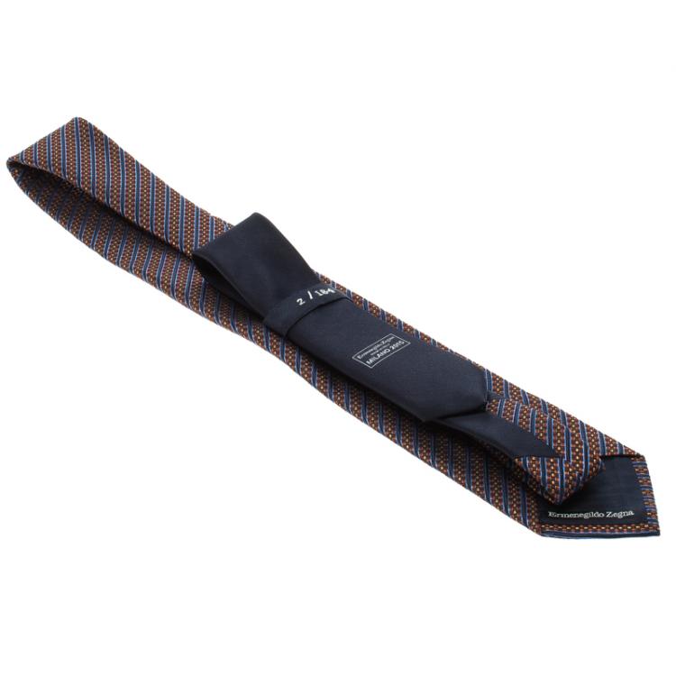 Pre Owned Ermenegildo Zegna Variegated Striped Woven Silk Tie 