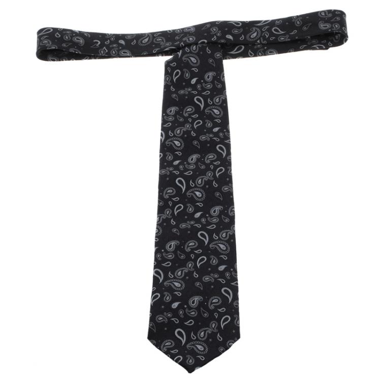 Pre Owned Ermenegildo Zegna Navy Blue Paisley Patterned Silk Tie