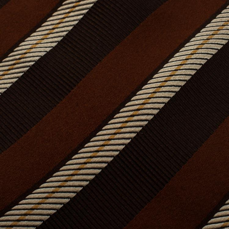 مملوكة مسبقًا Ermenegildo Zegna Couture Brown Striped Woven Silk Traditional Tie