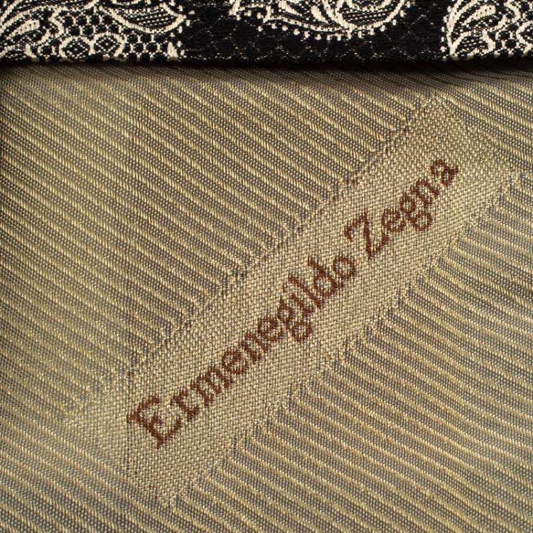 Pre Owned Ermenegildo Zegna Black Jacquard Patterned Silk Traditional Tie