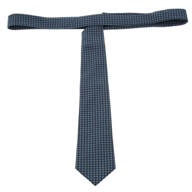 Pre Owned Ermenegildo Zegna Navy Blue Square Printed Silk Tie