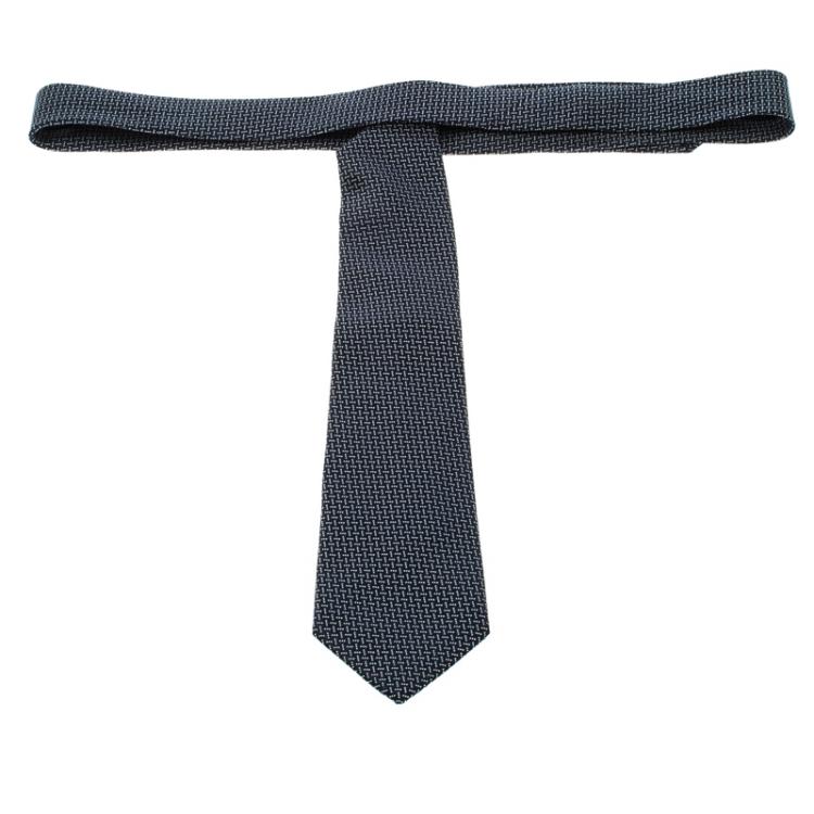 Pre Owned Ermenegildo Zegna Navy Blue Patterned Jacquard Silk Tie