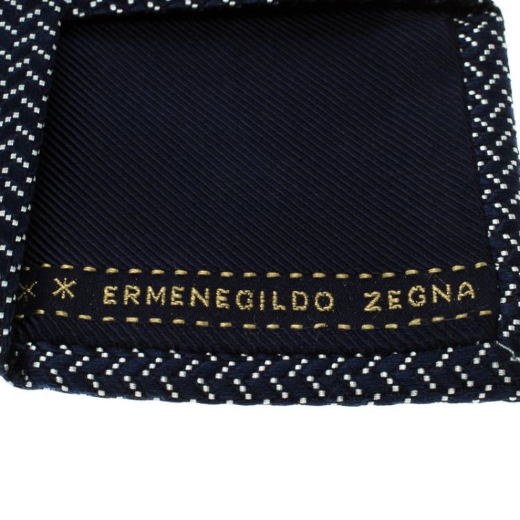 Pre Owned Ermenegildo Zegna Navy Blue Patterned Jacquard Silk Tie