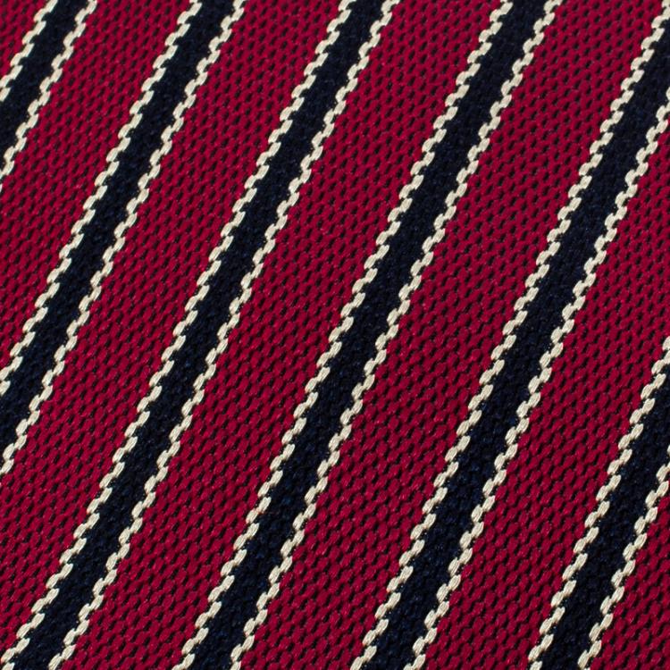 Pre Owned Ermenegildo Zegna Red and Navy Blue Striped Silk Tie