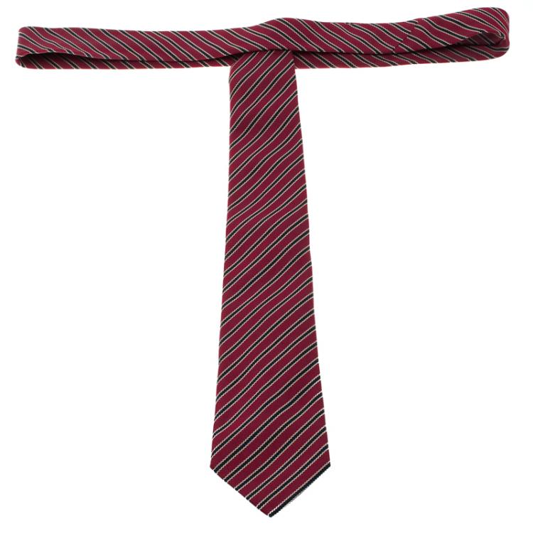 Pre Owned Ermenegildo Zegna Red and Navy Blue Striped Silk Tie