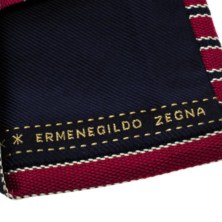 Pre Owned Ermenegildo Zegna Red and Navy Blue Striped Silk Tie