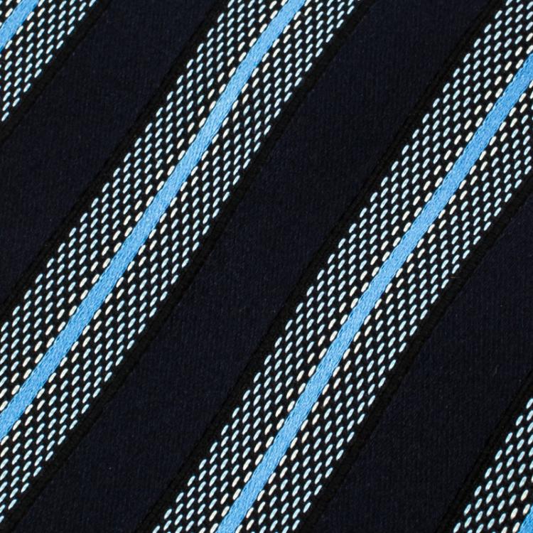 Pre Owned Ermenegildo Zegna Navy Blue Textured Striped Silk Tie