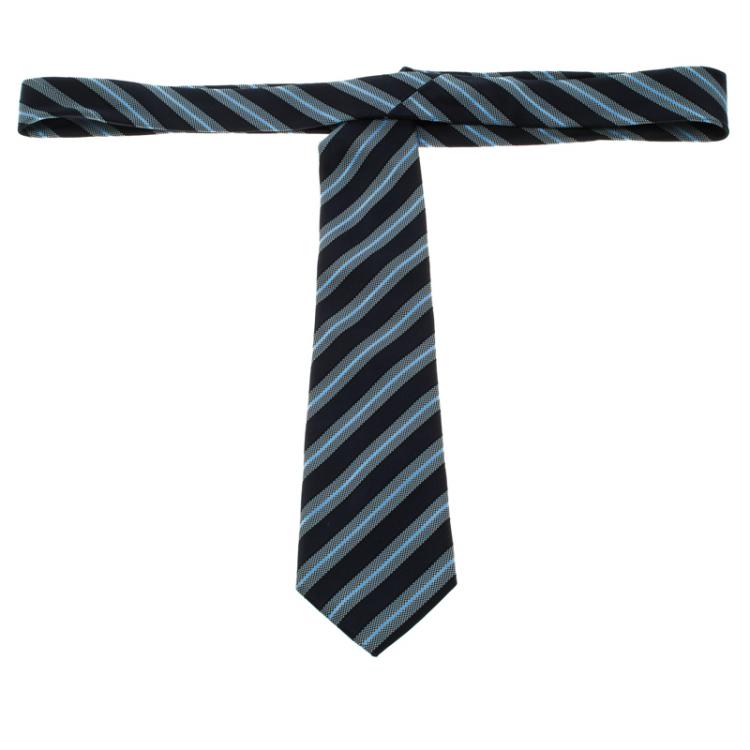 Pre Owned Ermenegildo Zegna Navy Blue Textured Striped Silk Tie