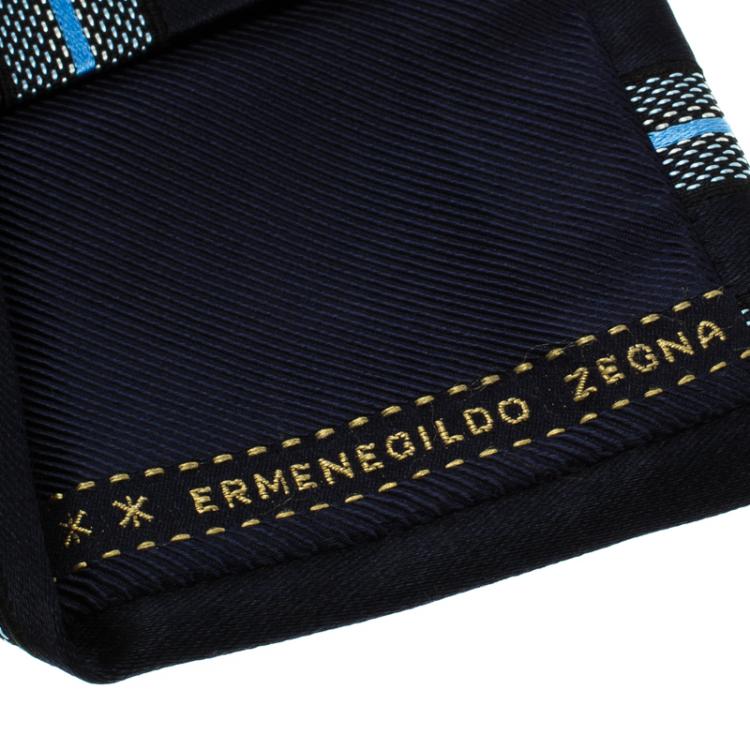 Pre Owned Ermenegildo Zegna Navy Blue Textured Striped Silk Tie