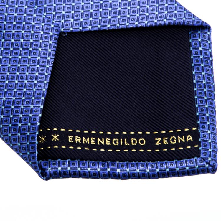 Pre Owned Ermenegildo Zegna Blue Printed Silk Tie