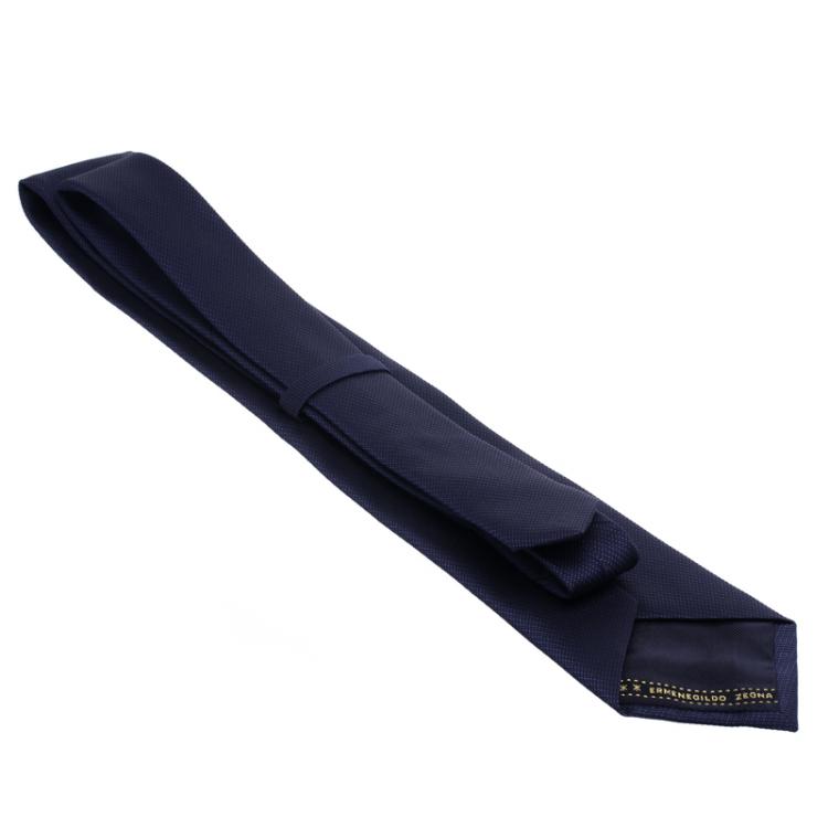 Pre Owned Ermenegildo Zegna Navy Blue Textured Jacquard Silk Tie