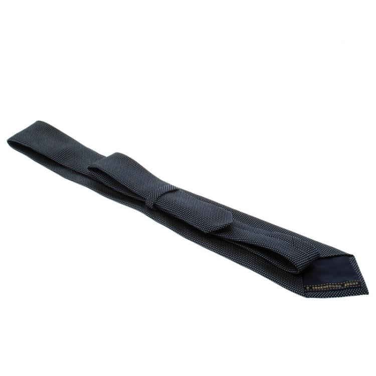 مملوكة مسبقًا Ermenegildo Zegna Navy Blue Dotted Silk Tie